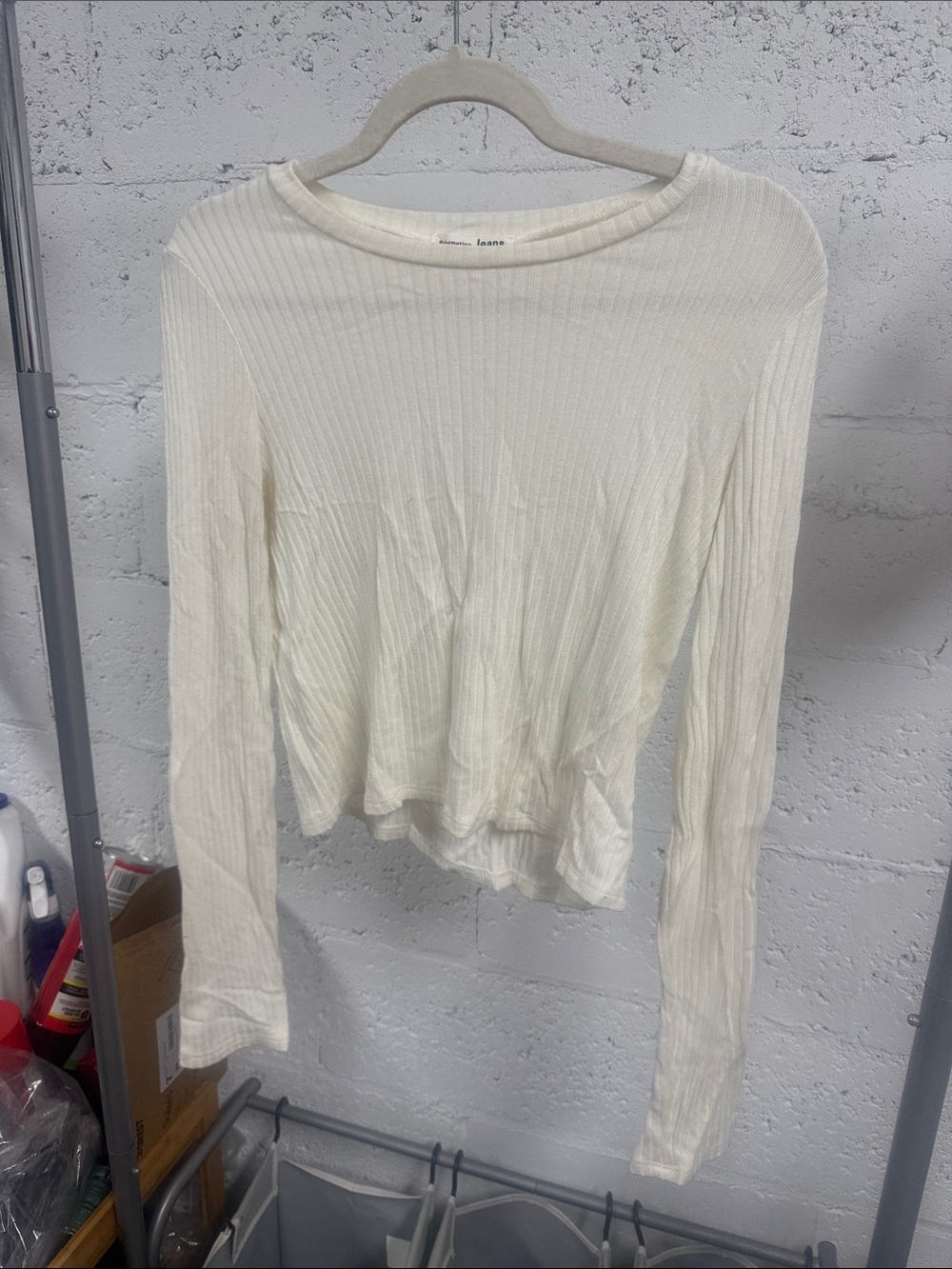 Women's Ribbed Long-Sleeve Top - Cream REFORMATION - Size Medium - Soft Tee